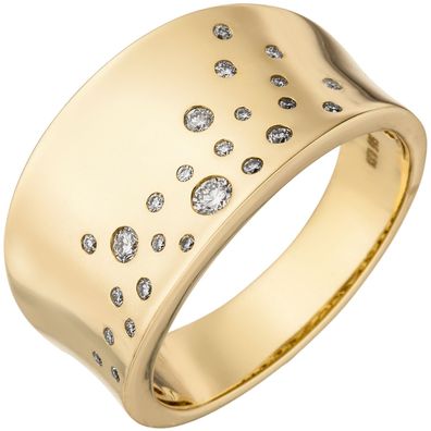 Gr. 54 - Damen Ring breit 585 Gold Gelbgold 25 Diamanten Brillanten 0,23ct. Gold