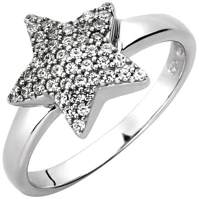 Gr. 54 - Damen Ring Stern 925 Sterling Silber 45 Zirkonia Silberring