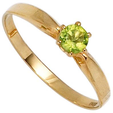 Gr. 58 - Damen Ring 585 Gold Gelbgold 1 Peridot grün Goldring