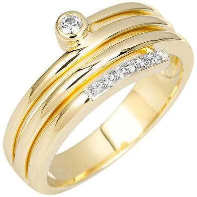 Gr. 58 - Damen Ring 585 Gold Gelbgold 8 Diamanten Brillanten Goldring