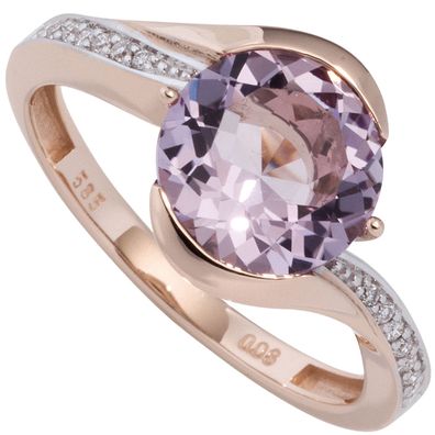 Gr. 58 - Damen Ring 585 Rotgold 16 Diamanten Brillanten 1 Amethyst lila violett