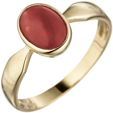 Gr. 60 - Damen Ring 333 Gold Gelbgold 1 Koralle rot Goldring