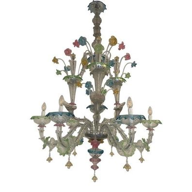 Italian Modern Multicolors Flowers Murano Glass Chandelier by SimoEng