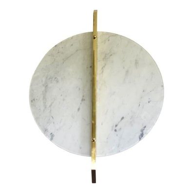 Italian Wall Light in White Carrara Marble Disc and Brass Metal Frame by SimoEng