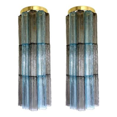 Set of 2 Contemporary Grey and Light-Blue "Tronchi" Murano Glass Wall Sconce by SimoE