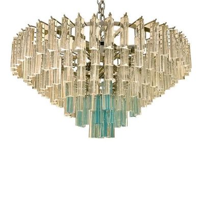 Contemporary Transparent and Ligh-Blue Triedro Murano Glass Chandelier by SimoEng