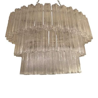 Oval Transparent “Tronchi” Murano Glass Chandelier in Venini Style by SimoEng