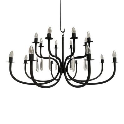 Chandelier in Matte Black Metal, 20 Lights, Wrought Iron Florentine Art Made in Italy