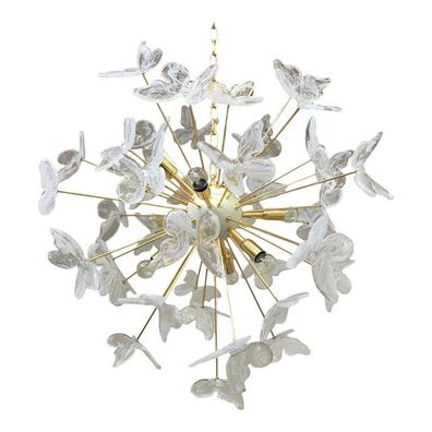 Contemporary White Butterfly Murano Glass Sputnik White Chandelier by SimoEng