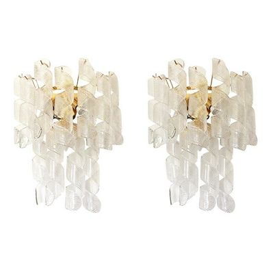 A Pair of Contemporary Transparent “Ricci” Murano Glass Wall Sconces by SimoEng