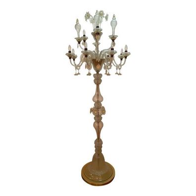 Vintage Murano Glass Floor Lamp With Transparent and Honey "Ballotton" Worked Element