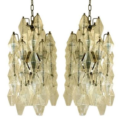 A Pair of Champagne "Poliedro" Murano Glass Chandelier by SimoEng