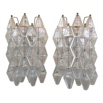 Pair of Contemporary Murano Glass "Poliedri " Wall Sconce With a Gold 24 Karat Metal