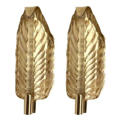 Set of Two Mid-Century Modern Gold Leaf Murano Glass Wall Sconce by SimoEng