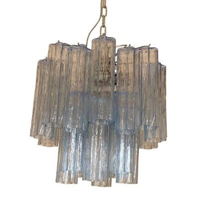 Contemporary Blue “Tronchi” Murano Glass Chandelier in Venini Style by SimoEng