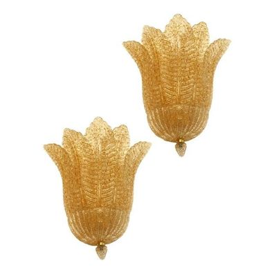 Transparent and Gold Graniglia “Leaf” Murano Glass Wall Sconces by SimoEng