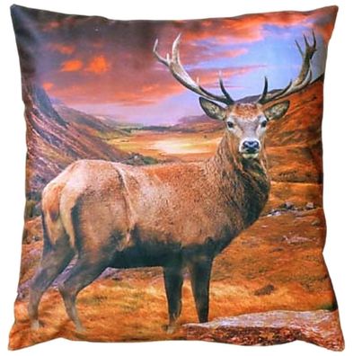 Kissenhülle 40x40 Hirsch Kissenbezug Dekokissen Herbst Jagdmotiv Sofa Kissen