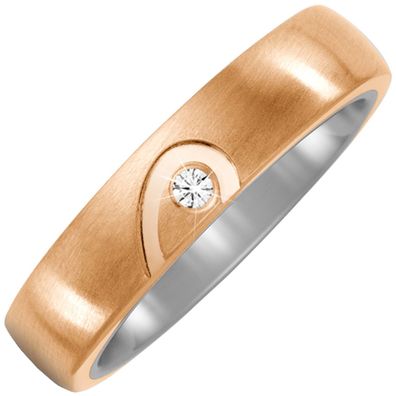 Gr. 52 - Partner Ring Halbes Herz aus Titan und Bronze 1 Diamant Brillant Partne