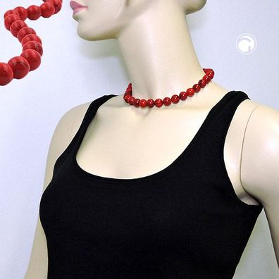 Kette 12mm Kunststoffperlen rot-schwarz-marmoriert 40cm