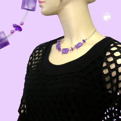 Kette Drahtkette Viereck gewellt flieder-transparent mit Flitter Kunststoffperle