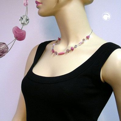 Kette Drahtkette mit Glasperlen rosa kristall-verspiegelt Vierkantolive flieder