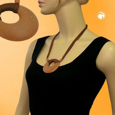 Kette Kunststoff Scheibe Amulett karamel matt 4x Kordel braun 60cm