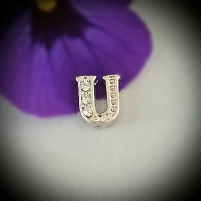 Floating-Charm-Einleger Buchstabe "U", Strass weiß - PS-CH0023