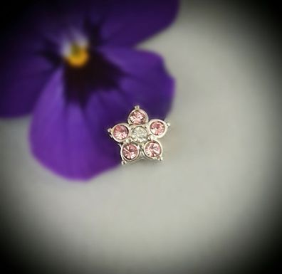 Floating-Charm-Einleger Blume, Strass rosa/weiß - PS-CH0100