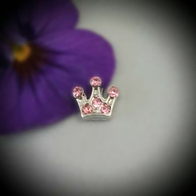 Floating-Charm-Einleger Krone, Strass rosa - PS-CH0272