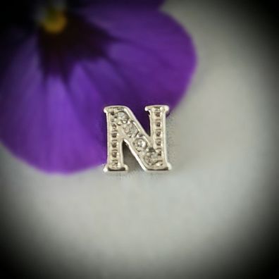 Floating-Charm-Einleger Buchstabe "N", Strass weiß - PS-CH0016