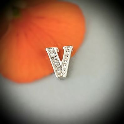 Floating-Charm-Einleger Buchstabe "V", Strass weiß - PS-CH0024