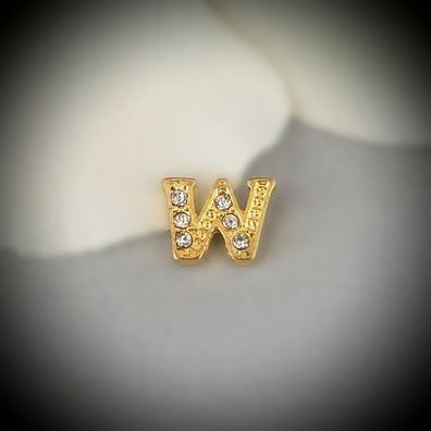 Floating-Charm-Einleger Buchstabe "W", Strass weiß, vergoldet - PS-CH4023