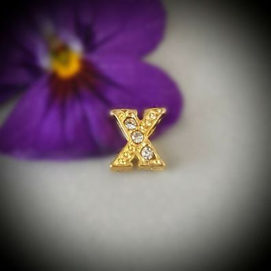 Floating-Charm-Einleger Buchstabe "X", Strass weiß, vergoldet - PS-CH4024