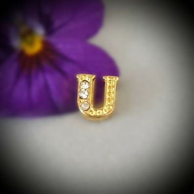 Floating-Charm-Einleger Buchstabe "U", Strass weiß, vergoldet - PS-CH4021