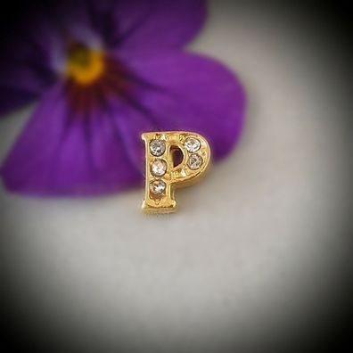 Floating-Charm-Einleger Buchstabe "P", Strass weiß, vergoldet - PS-CH4016