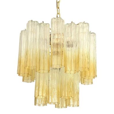 Luxury Vanished- Clear Amber "Tronchi" Murano Glass Chandelier in Venini Style