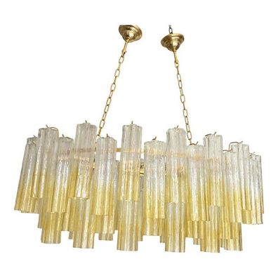 Oval Vanished-Clear Amber "Tronchi" Murano Glass Chandelier in Venini Style - SimoEng