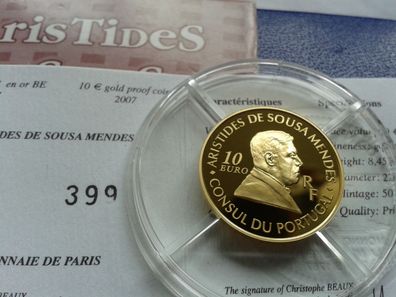 Original 10 euro 2007 PP Frankreich Sousa Mendes 8,45g Gold PP - Rarität