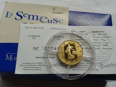 Original 10 euro 2003 PP Frankreich Säerin La Semeuse 8,45g Gold PP - Rarität