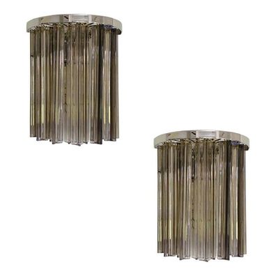 Set of Two Mid- Century Modern Style Italian Fumè "Triedro" Belt Wall Sconces