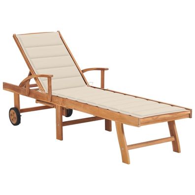 vidaXL Sonnenliege mit Auflage Creme Massivholz Teak