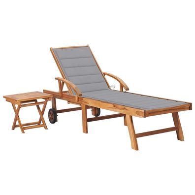 vidaXL Sonnenliege mit Tisch und Auflage Massivholz Teak