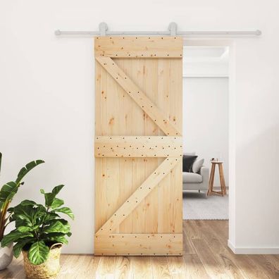 vidaXL Schiebetür mit Beschlag 85x210 cm Massivholz Kiefer