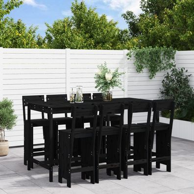 vidaXL 9-tlg. Gartenbar-Set Schwarz Massivholz Kiefer
