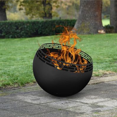 Esschert Design Feuerstelle Kugel Streifen Schwarz