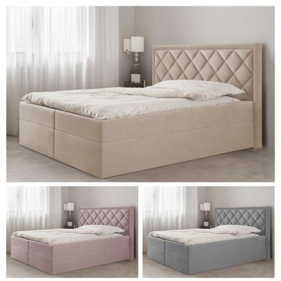 Bett Doppelbett Boxspringbett DORI mit Bonell-Matratze + 2 Bettkästen , H3