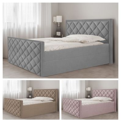 Bett Doppelbett Boxspringbett mit Fußteil DORI 2 mit Bonell-Matratze + 2 Bettkäst