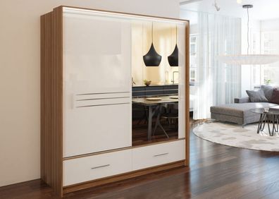 LINDA kleiderschrank Schrank mit Spiegel / Kleiderstange / Regal Garderobenschrank