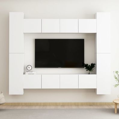 vidaXL 8-tlg. TV-Schrank-Set Weiß Holzwerkstoff