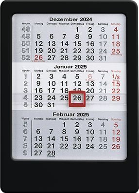 Kalender 2025 -3-Monats-Tischaufsteller schwarz 2025- 12 x 16cm